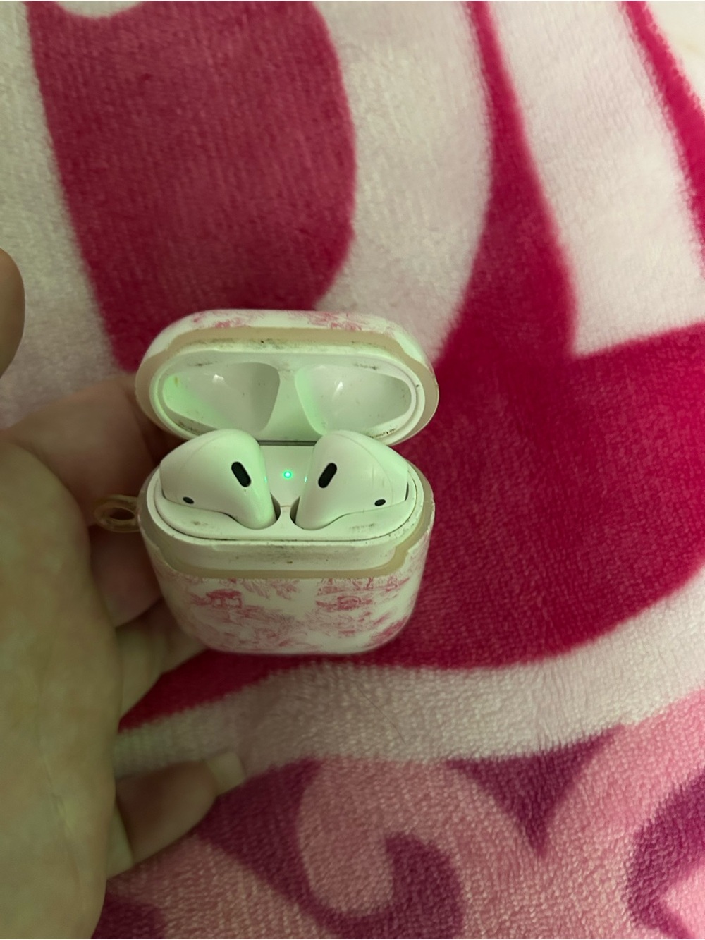 Apple White Earbuds with Pink Marble Charging Case